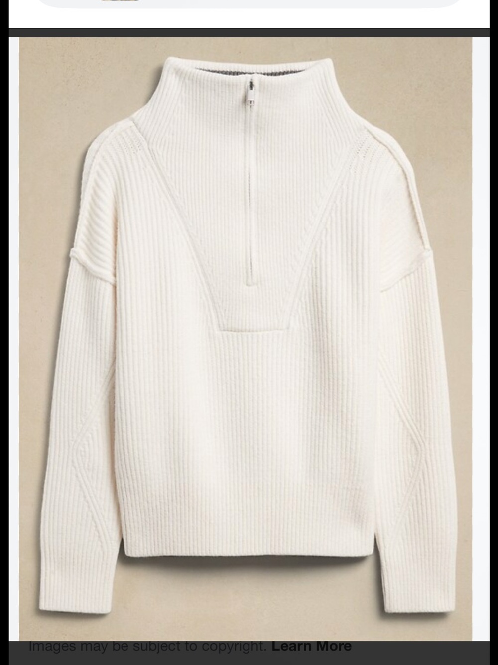Banana Republic Cream Ribbed Half-Zip Sweater